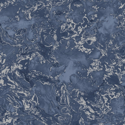 Muriva Elixir Marble Wallpaper - Blue and Silver - 53cm Wide - Paste The Paper - Image 14