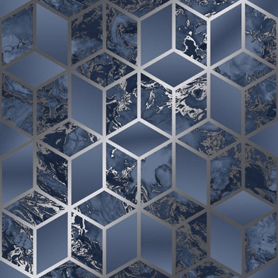 Muriva Blue Marble Metallic Effect Embossed Wallpaper from B&Q