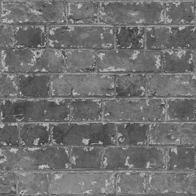 Ugepa Rustic Black House Brick Effect Realistic Mural Feature Wallpaper Metallic from B&Q