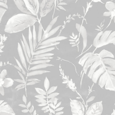 Muriva Grey Tropical Pearl Effect Embossed Wallpaper from B&Q