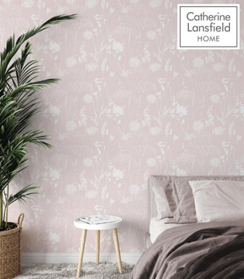 Catherine Lansfield Muriva Meadowsweet Floral Blush Wallpaper 165582