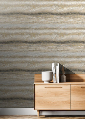 B&Q -  Semper Vertical Marble Gold Metallic Flat Surface Wallpaper 189502