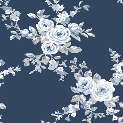 B&Q -  Catherine Lansfield Designer Canterbury Floral Country Bouquets Wallpaper Blue 165505
