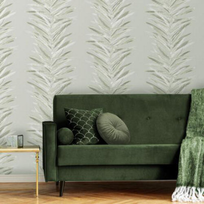 Muriva Green Dhara Leaf Wallpaper Olive 191502 Abstract Leafy Stripes Metallic 33Ft