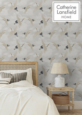 Catherine Lansfield Cranes Wallpaper White - Image 4