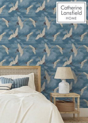 Catherine Lansfield Cranes Wallpaper Blue - Image 5