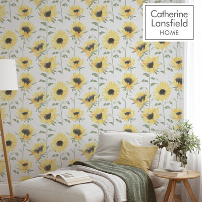 Catherine Lansfield Painted Sunflowers Wallpaper Yellow - Image 7