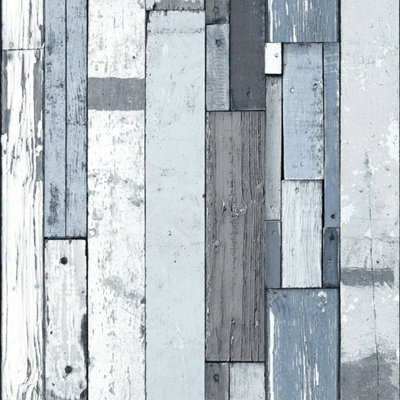 I Love Wallpaper Reclaimed Wood Wallpaper In Blue from B&Q