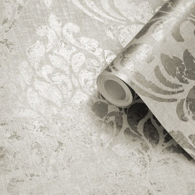 Darcy James Collection Eleanor Damask Wallpaper Cream Muriva 173514 from B&Q