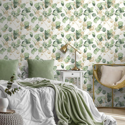 Muriva Floral Wallpaper Eucalyptus Green Wall Paper Roll from B&Q