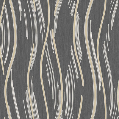 Shimmer Wave Black Gold Wallpaper Modern Textured Glitter Effect Feature Wall - Image 3