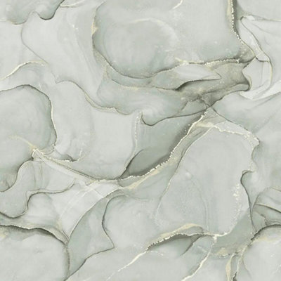 Muriva Elysian Marble Green Wallpaper Modern Metallic Gold Effect Feature Wall from B&Q
