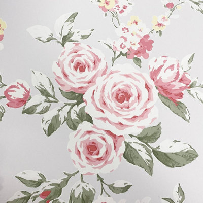 Catherine Lansfield Canterbury Floral Wallpaper Red/Grey Muriva 165506 5060802625783 - Image 5