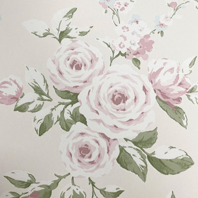 Catherine Lansfield Canterbury Floral Wallpaper Cream/Pink Muriva 165507 5060802625790 - Image 5