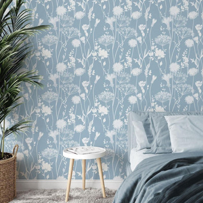 Muriva Catherine Lansfield Meadowsweet Floral Wallpaper 165583 Blue