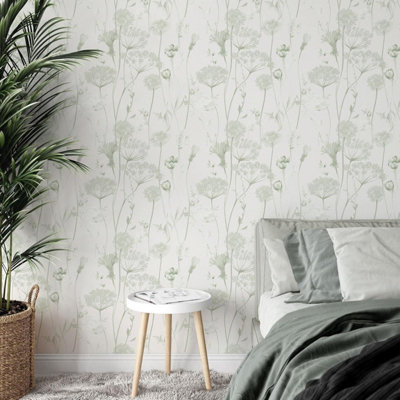 B&Q -  Meadowsweet Floral Sage Wallpaper Wall Paper Roll - Image 8