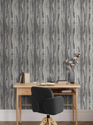 Soren Charcoal & Silver Muriva Wallpaper from B&Q