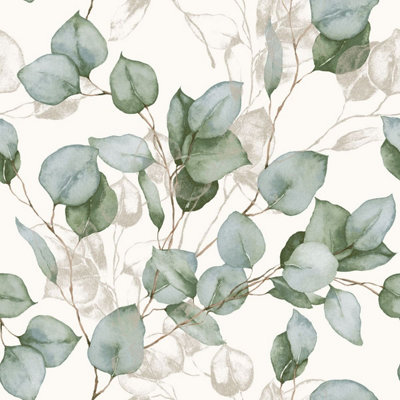  - Eucalyptus Leaves Wallpaper Green / White World Of Wallpaper Af0036