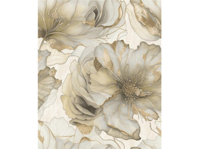 B&Q -  Venezia Renata Heavyweight Italian Vinyl Floral Wallpaper Cream 811322