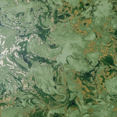 I Love Wallpaper Liquid Marble Wallpaper In Olive And Gold from B&Q