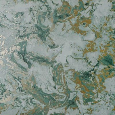 I Love Wallpaper Liquid Marble Wallpaper In Sage And Gold from B&Q