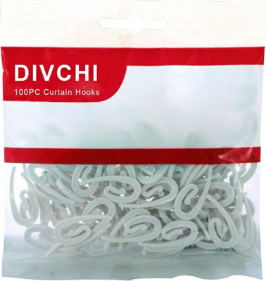 Divchi 100 Pack Curtain Hooks Plastic WhitePremium & Heavy Duty Drapery HooksIdeal For WindowsDoors & Shower Curtains from B&Q