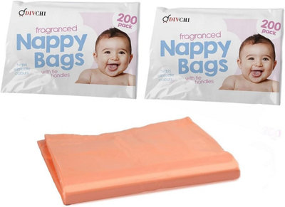 Divchi Baby Disposable Diaper Sacks Bags Dispenser Antibacterial Power Scented Nappy Disposal Bag Easy Tie For Travel 2 X 200 Pack from B&Q