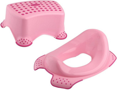 Divchi Toilet Training Kids Non Slip Up Step Stool + Toilet Training Seat Combo Unisex Pink For Safe Toddler Loo Potty Training from B&Q