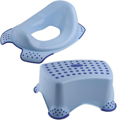 Divchi Toilet Training Kids Non Slip Up Step Stool + Toilet Training Seat Combo Unisex  Blue For Safe Toddler Loo Potty Training from B&Q