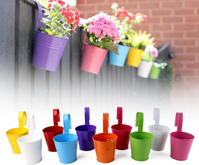 Divchi Large Metal Flower Pot Vase Bucket Fence Hanging Pots Garden Planter With Drainage HoleBalcony Home DecorHanging Hook 10 Pcs from B&Q