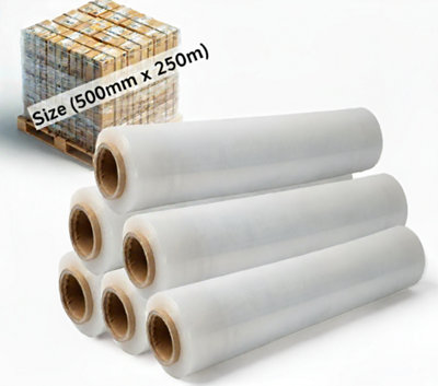 B&Q -  Heavy Duty Pallet Stretch Wrap Film 500mm X 250M Pack Of 6 Clear Cling Film For Moving