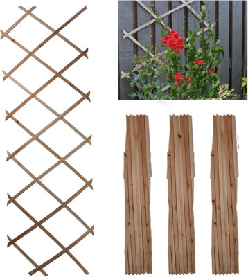 B&Q -  Wooden Trellis Expandable Garden Wall Trellis For Climbing Plants Decoration & Plants Partitioning Pack Of 3 180Cm X 30Cm