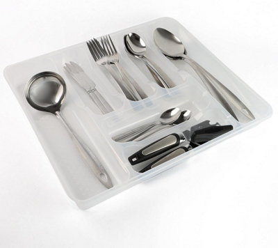 Divchi Cutlery Tray Kitchen Drawer Organiser 7 Compartments Utensil Spoon Fork Holder Silverware Flatware Storage Rack Transparent from B&Q