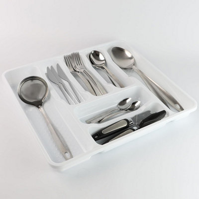 Divchi Cutlery Tray Kitchen Drawer Organiser 7 Compartments Utensil Spoon Fork Holder Silverware Flatware Storage Rack White from B&Q