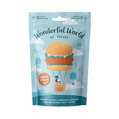  - Wonderful World Of Treats Chicken Burger Dog Treats 50GPack Of 12