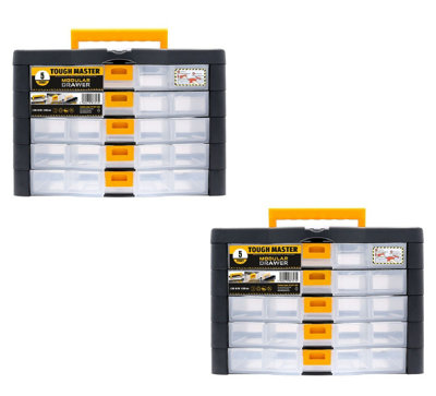 Tough Master Twin Pack Small Parts 5 Drawer Storage Organiser Utility Tool Box Case For Screws Nuts Tools
