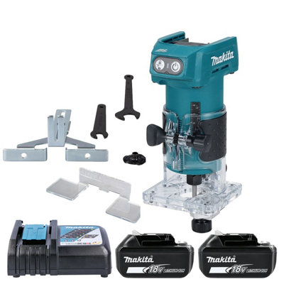 Makita Drt52Z 18V Lxt Cordless Brushless 1/4" 6mm Collet Capacity 580W Router Trimmer With 2 X 3Ah Batteries & Charger from B&Q