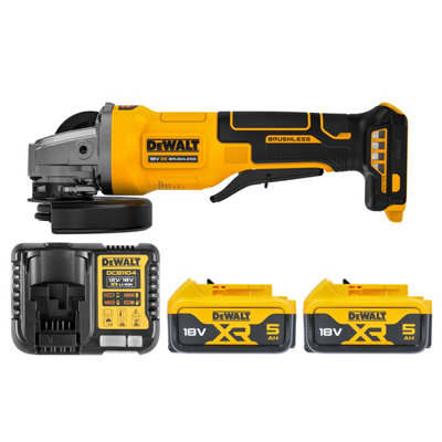 Dewalt Dcg408 18V Xr Cordless Brushless 125mm Angle Grinder With Paddle Switch With 2 X 5Ah Batteries & Charger