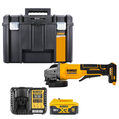 Dewalt Dcg408 18V Xr Cordless Brushless 125mm Angle Grinder With Paddle Switch With 1 X 5Ah BatteryCharger & Tstak Vi Case from B&Q