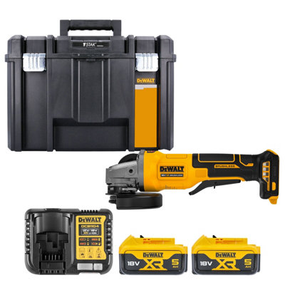 Dewalt Dcg408 18V Xr Cordless Brushless 125mm Angle Grinder With Paddle Switch With 2 X 5Ah BatteriesCharger & Tstak Vi Case from B&Q