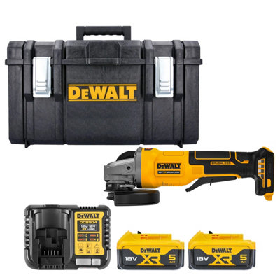 Dewalt Dcg408 18V Xr Cordless Brushless 125mm Angle Grinder With Paddle Switch With 2 X 5Ah BatteriesCharger & 1.0 Ds300 Case from B&Q