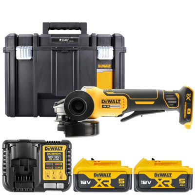 Dewalt Dcg406 18V Xr Cordless Brushless 125mm Angle Grinder With 2 X 5Ah BatteriesCharger & Tstak Vi Case from B&Q
