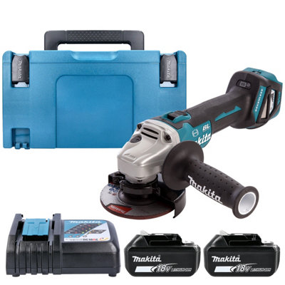 Makita Dga463Z 18V Lxt Cordless 115mm Brushless Slide Switch Angle Grinder With 2 X 5Ah BatteriesCharger & Type 3 Case from B&Q