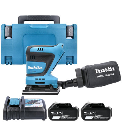 Makita Dbo480Z 18V Lxt Cordless Finishing Sander 112X102mm 210W With 2 X 6Ah BatteriesCharger & Makpac 3 Case from B&Q