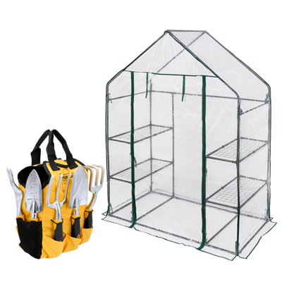Tough Master Walk-In Greenhouse Kit 3 Tier 4 Shelf Grow House & 5Pc Garden Hand Tools With Tote from B&Q