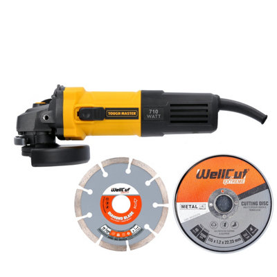 Tough Master Angle Grinder Corded 125mm 100% Copper Motor With 10Pcs Cutting Discs & 1Pc Dimond Blade 115mm from B&Q