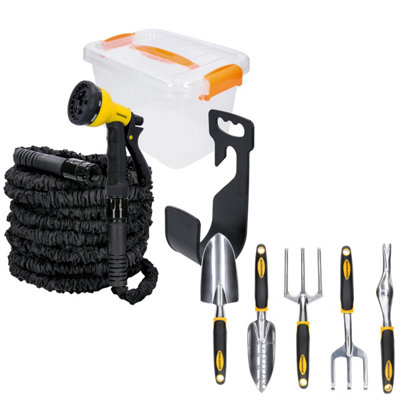 Smart Bundle Tough Master Expandable Garden Hose Pipe 100Ft With Spray Gun,box &  5Pc Garden Hand Tools from B&Q