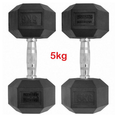 Hex Dumbbells 5 Kg Pair Rubber Coated Weights For Strength Training from B&Q