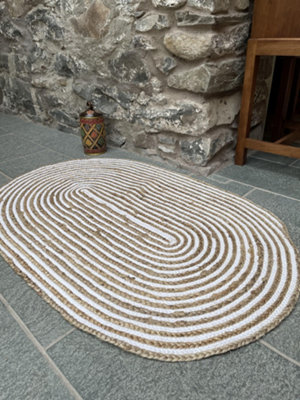 Second Nature Online Chakkar Pale Stripe Oval Jute Beige Hall Rug / 75 Cm X 120 Cm from B&Q