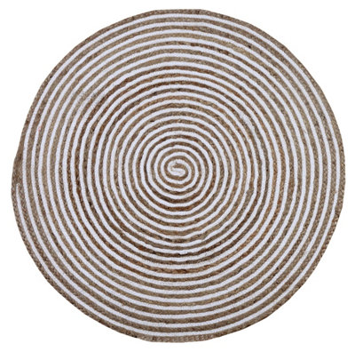 Second Nature Online Chakkar Pale Stripe Round Jute Beige Hall Rug / 150 Cm Diameter from B&Q